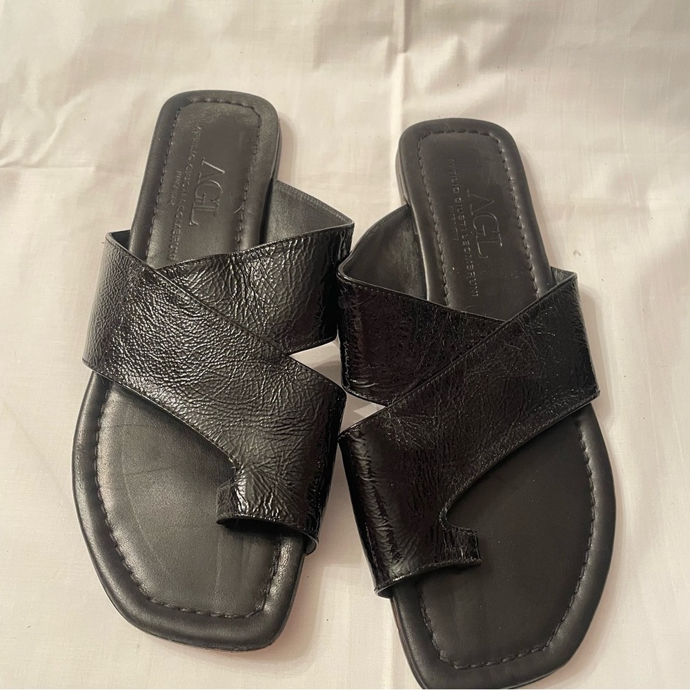 AGL Sandals in Black Shimmery Leather Size 42 (US 11)
